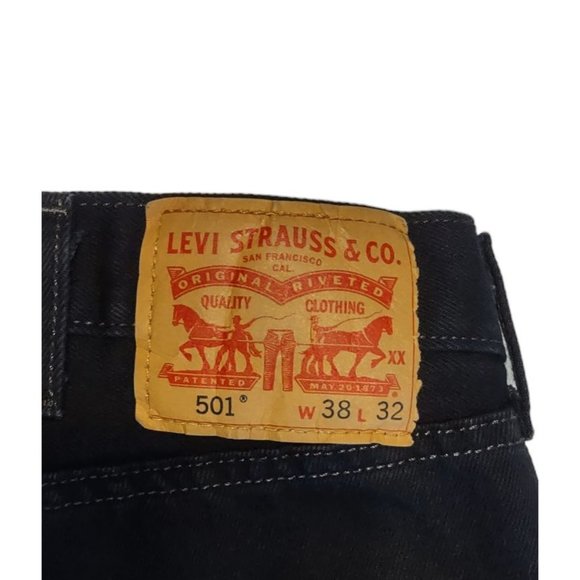 Levis 501 Jeans Mens Size 37X31 Black Dark Wash Button Fly Straight Leg - Picture 5 of 10